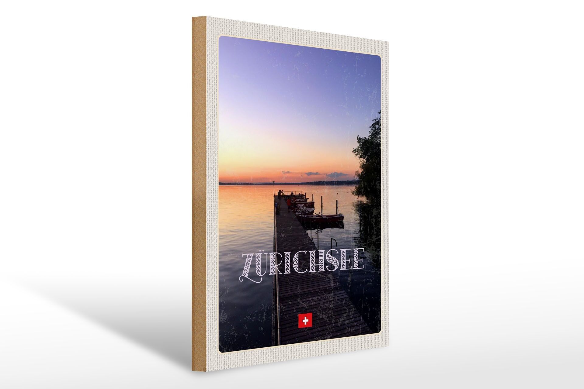 Cartello in legno da viaggio 30x40 cm Zurigo Svizzera Lago di Zurigo vacanza nella natura