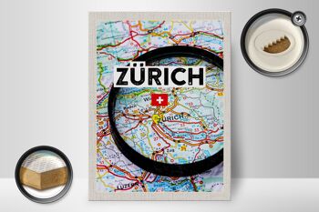 Panneau en bois voyage 30x40cm Zurich Suisse carte loupe ville 2