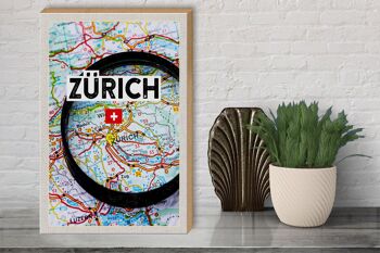 Panneau en bois voyage 30x40cm Zurich Suisse carte loupe ville 3