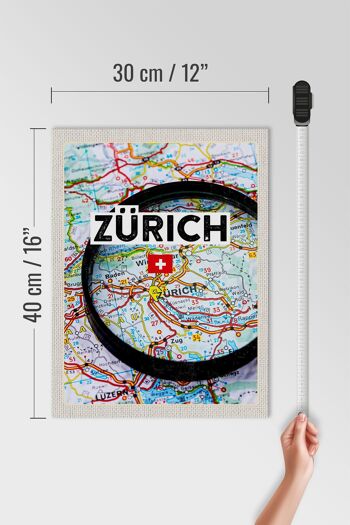 Panneau en bois voyage 30x40cm Zurich Suisse carte loupe ville 4