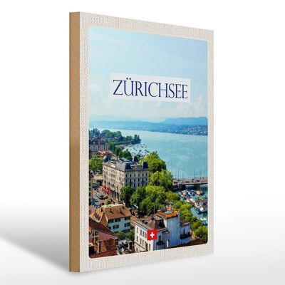Cartello in legno da viaggio 30x40 cm Svizzera Lago di Zurigo foresta città montagne