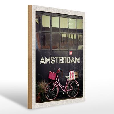 Holzschild Reise 30x40cm Amsterdam Stadt Fahrrad Natur zu Fuß