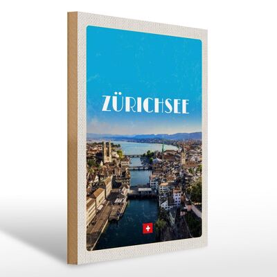 Cartello in legno da viaggio 30x40 cm Zurigo vista della città vacanza
