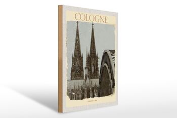 Panneau en bois voyage 30x40cm Pont de la cathédrale de Cologne noir blanc 1