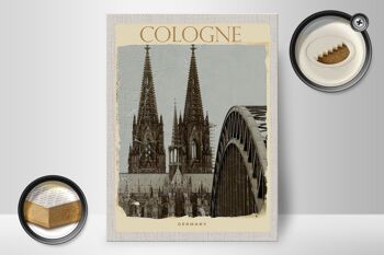 Panneau en bois voyage 30x40cm Pont de la cathédrale de Cologne noir blanc 2