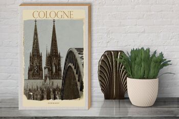 Panneau en bois voyage 30x40cm Pont de la cathédrale de Cologne noir blanc 3