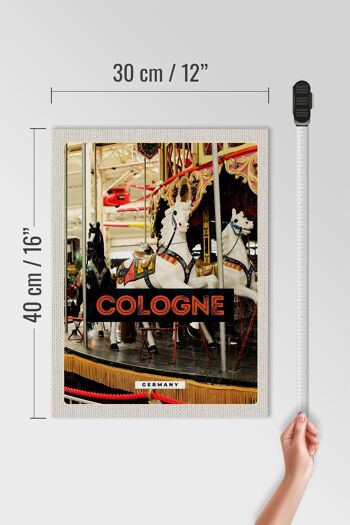 Panneau en bois voyage 30x40cm Cologne Allemagne carrousel à chevaux amusant 4