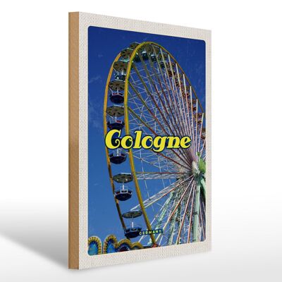 Panneau en bois Voyage 30x40cm Foire de Cologne Grande roue ciel