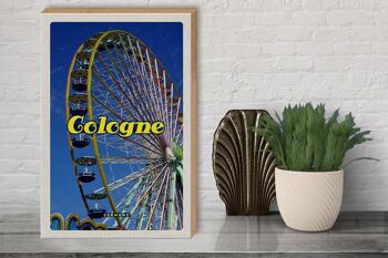 Panneau en bois Voyage 30x40cm Foire de Cologne Grande roue ciel 3