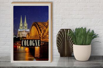 Panneau en bois voyage 30x40cm pont de Cologne cathédrale de la ville lumières du soir 3