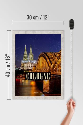 Panneau en bois voyage 30x40cm pont de Cologne cathédrale de la ville lumières du soir 4