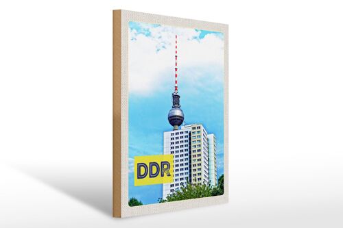 Holzschild Reise 30x40cm DDR Fernsehturm und Häuser