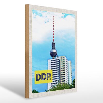 Cartel de madera de viaje 30x40cm Torre de TV y casas de la RDA