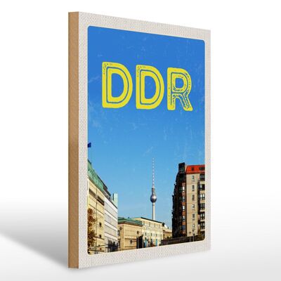 Cartello in legno da viaggio 30x40 cm Torre televisiva periodo GDR in legno