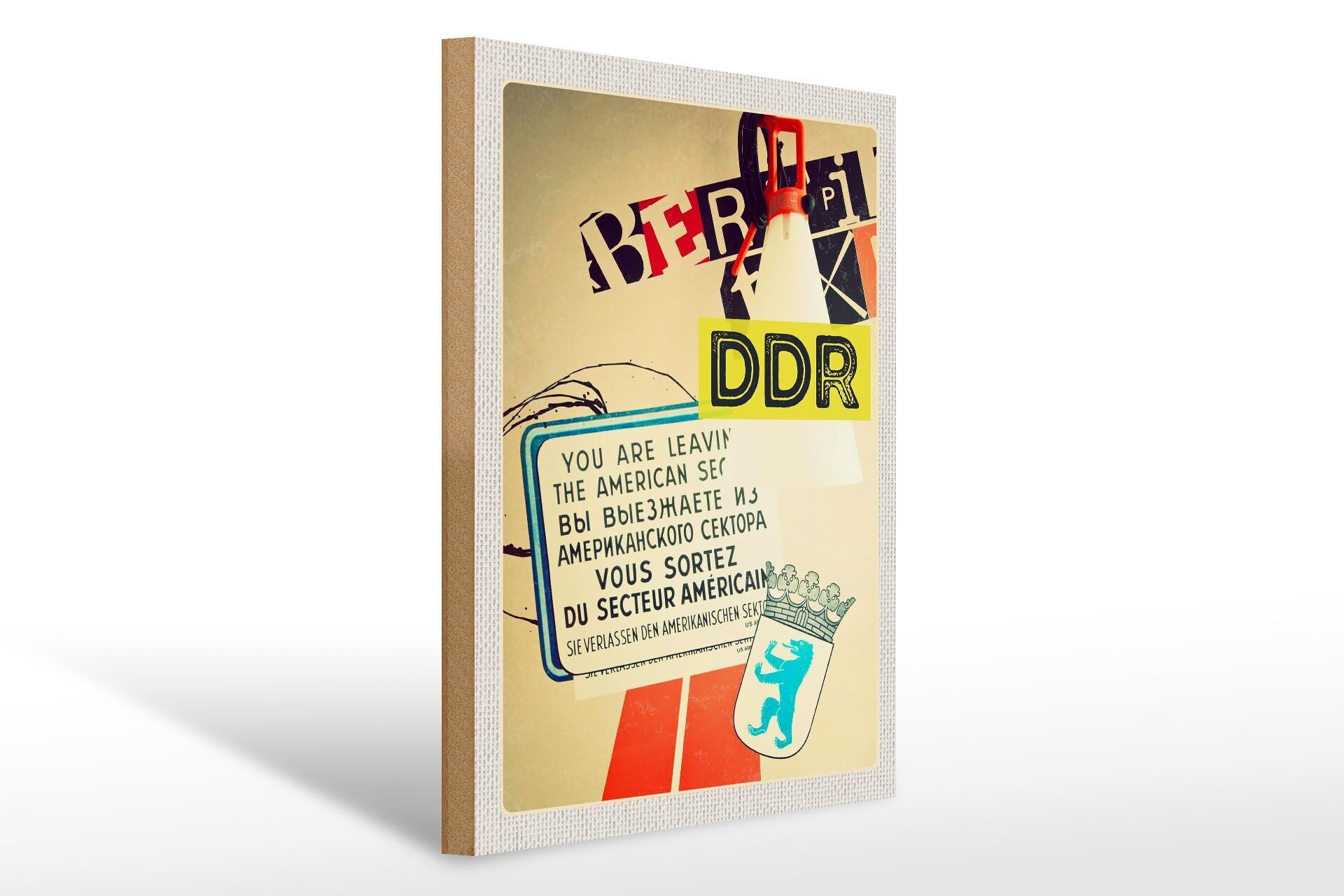 Cartel de madera viaje 30x40cm RDA Berlín sector americano