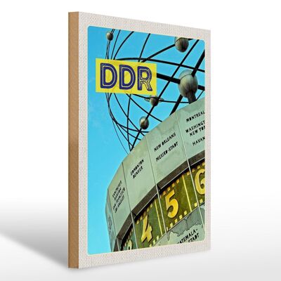 Cartello in legno da viaggio 30x40 cm Orologio mondiale della DDR Berlino in legno