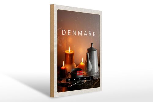 Holzschild Reise 30x40cm Dänemark Teekanne Kerzen Tischdecke