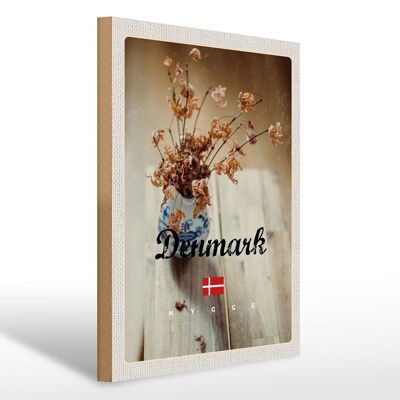 Cartel de madera viaje 30x40cm Dinamarca flores marchitas en florero