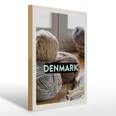 Letrero de madera viaje 30x40cm Dinamarca lana blanco gris crochet suave