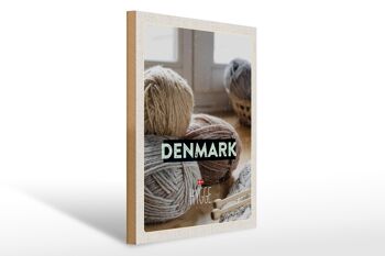 Panneau en bois voyage 30x40cm Danemark laine blanc gris crochet doux 1