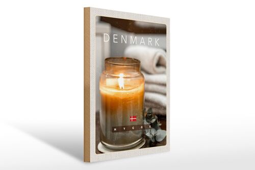 Holzschild Reise 30x40cm Dänemark Kerze im Glas Blume Handtuch