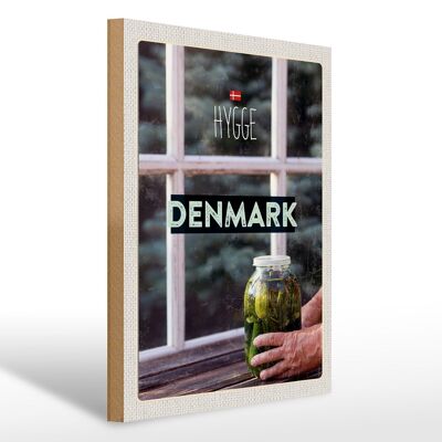 Cartel de madera viaje 30x40cm Dinamarca pepinos en la ventana de cristal