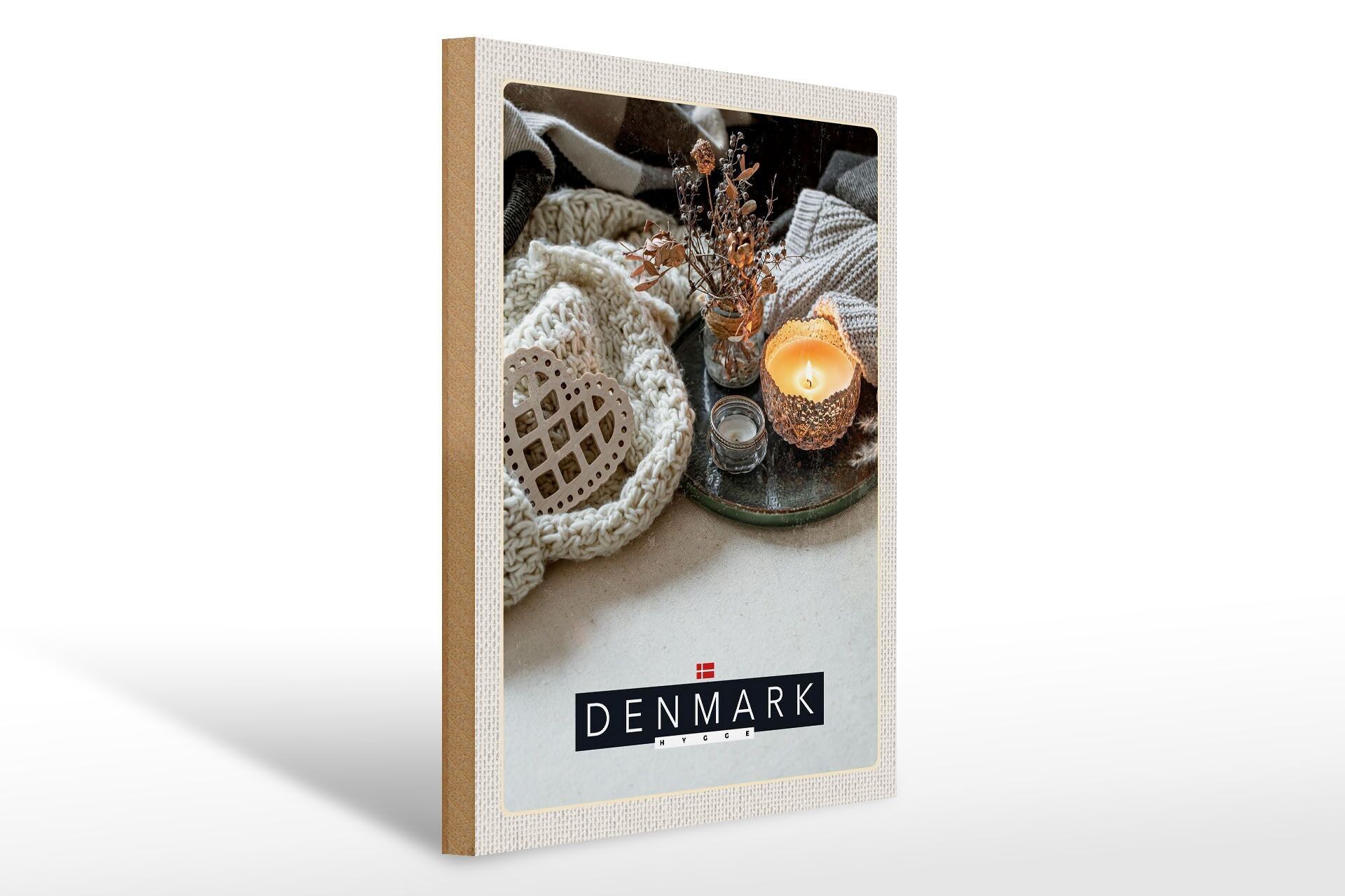Holzschild Reise 30x40cm Dänemarkration gemütlich Kerze