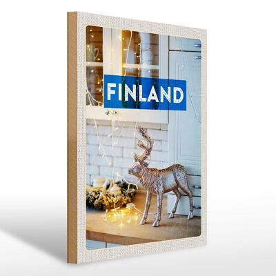 Cartello in legno da viaggio 30x40 cm Armadietto con lucine con cervo finlandese