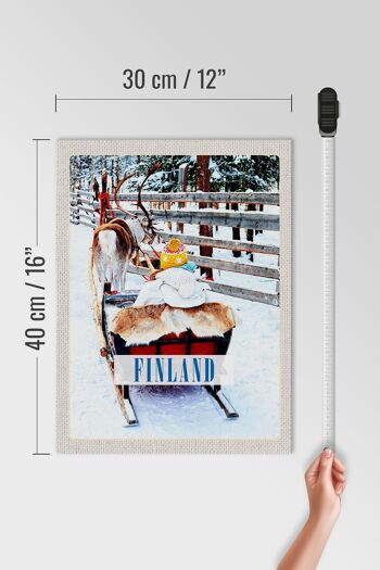 Panneau en bois voyage 30x40cm Finlande neige enfant cerf traîneau 4