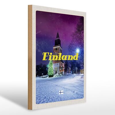 Cartel de madera viaje 30x40cm Finlandia nieve invierno árbol de Navidad