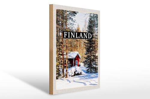 Holzschild Reise 30x40cm Finnland Winterzeit Schnee Wald