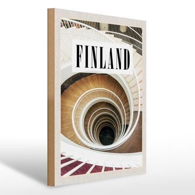 Cartel de madera viaje 30x40cm Finlandia escaleras edificio escalones pasillo