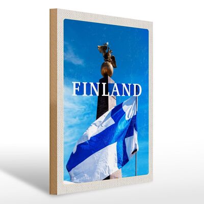 Cartel de madera viaje 30x40cm Finlandia Helsinki águila real piedra