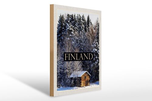 Holzschild Reise 30x40cm Finnland Haus Schnee Wald Winterzeit