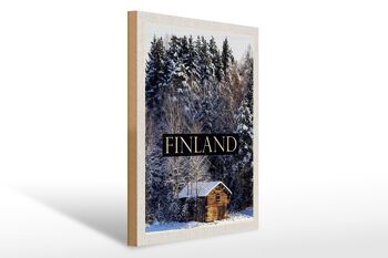 Panneau en bois voyage 30x40cm Finlande maison neige forêt hiver 1