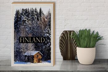 Panneau en bois voyage 30x40cm Finlande maison neige forêt hiver 3