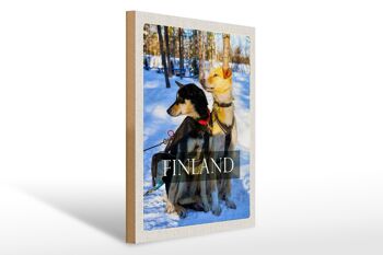 Panneau en bois voyage 30x40cm Finlande neige hiver chiens de forêt 1