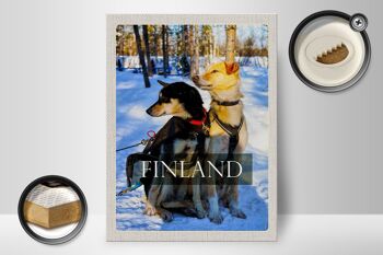 Panneau en bois voyage 30x40cm Finlande neige hiver chiens de forêt 2