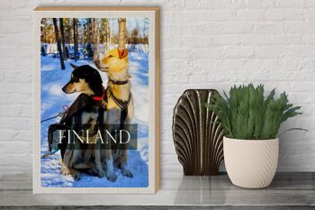 Panneau en bois voyage 30x40cm Finlande neige hiver chiens de forêt 3