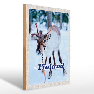 Cartello in legno da viaggio 30x40 cm Finlandia cervi foresta neve fredda