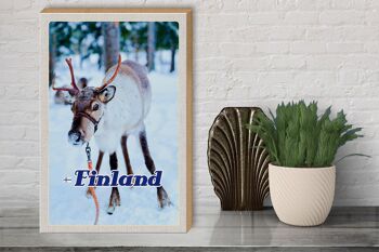 Panneau en bois voyage 30x40cm Finlande cerf forêt neige froide 3