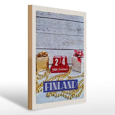 Cartel de madera viaje 30x40cm Finlandia Navidad Yötä Jouluun