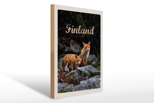 Holzschild Reise 30x40cm Finnland Füchse Wald Tiere Natur