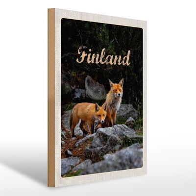 Cartel de madera viaje 30x40cm Finlandia zorros animales del bosque naturaleza