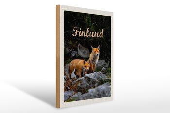 Panneau en bois voyage 30x40cm Finlande renards animaux de la forêt nature 1