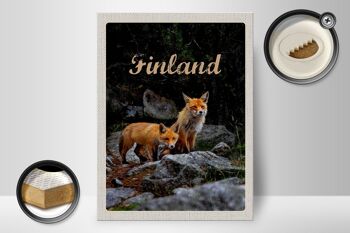 Panneau en bois voyage 30x40cm Finlande renards animaux de la forêt nature 2