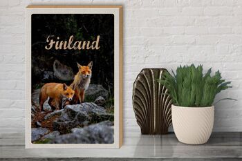 Panneau en bois voyage 30x40cm Finlande renards animaux de la forêt nature 3