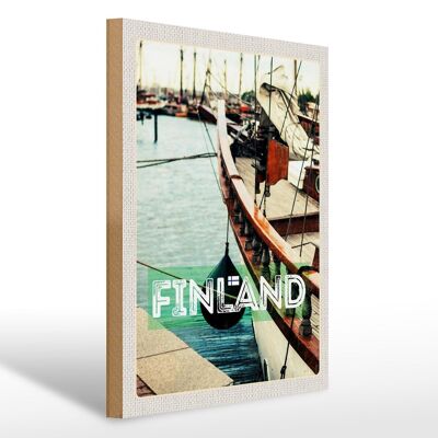 Cartel de madera viaje 30x40cm Finlandia agua mar barco vacaciones