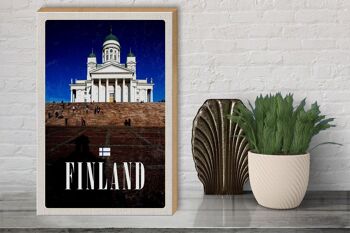 Panneau en bois voyage 30x40cm Finlande église escaliers architecture 3