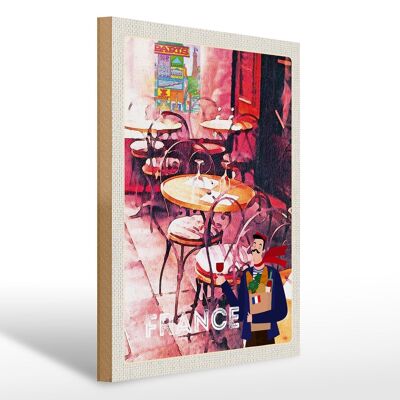 Panneau en bois voyage 30x40cm France restaurant peinture chaises